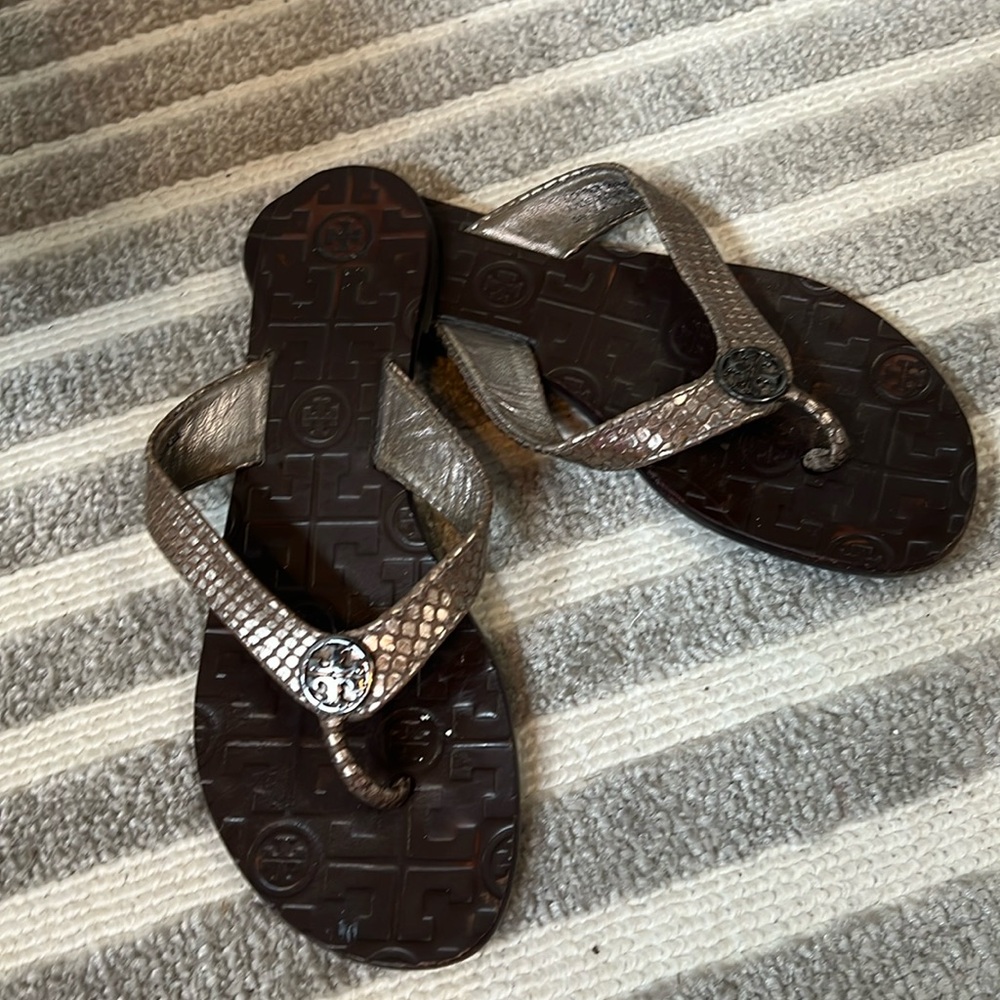 Tory Burch Sandals Slip On Flip Flop Thora 6 M Snake Print Leather